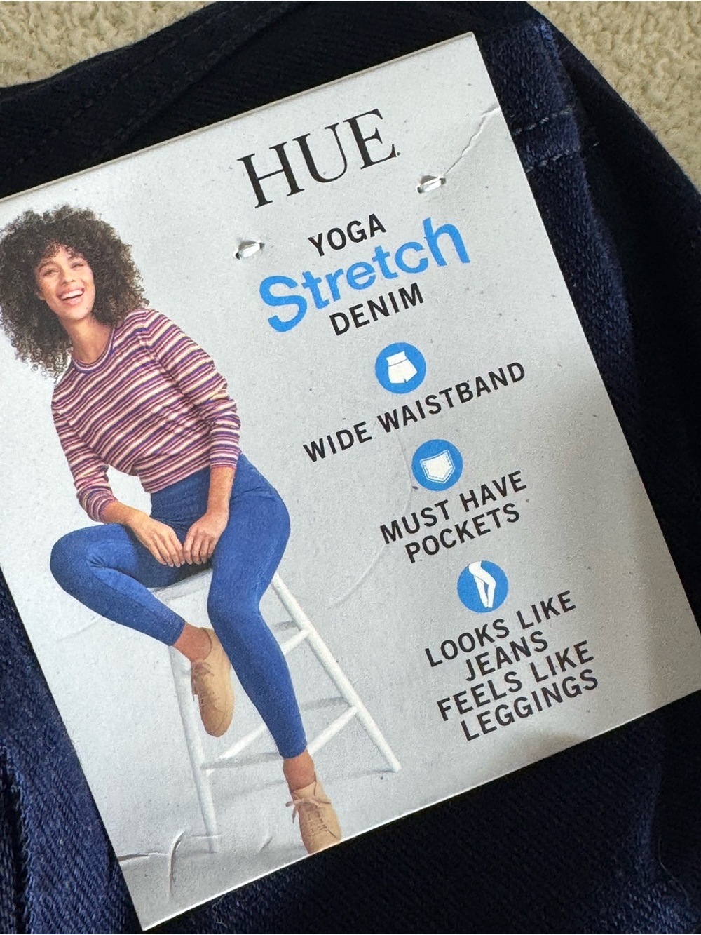 Hue denim leggings womens Sz XL yoga stretch pants wide band waist pockets Navy